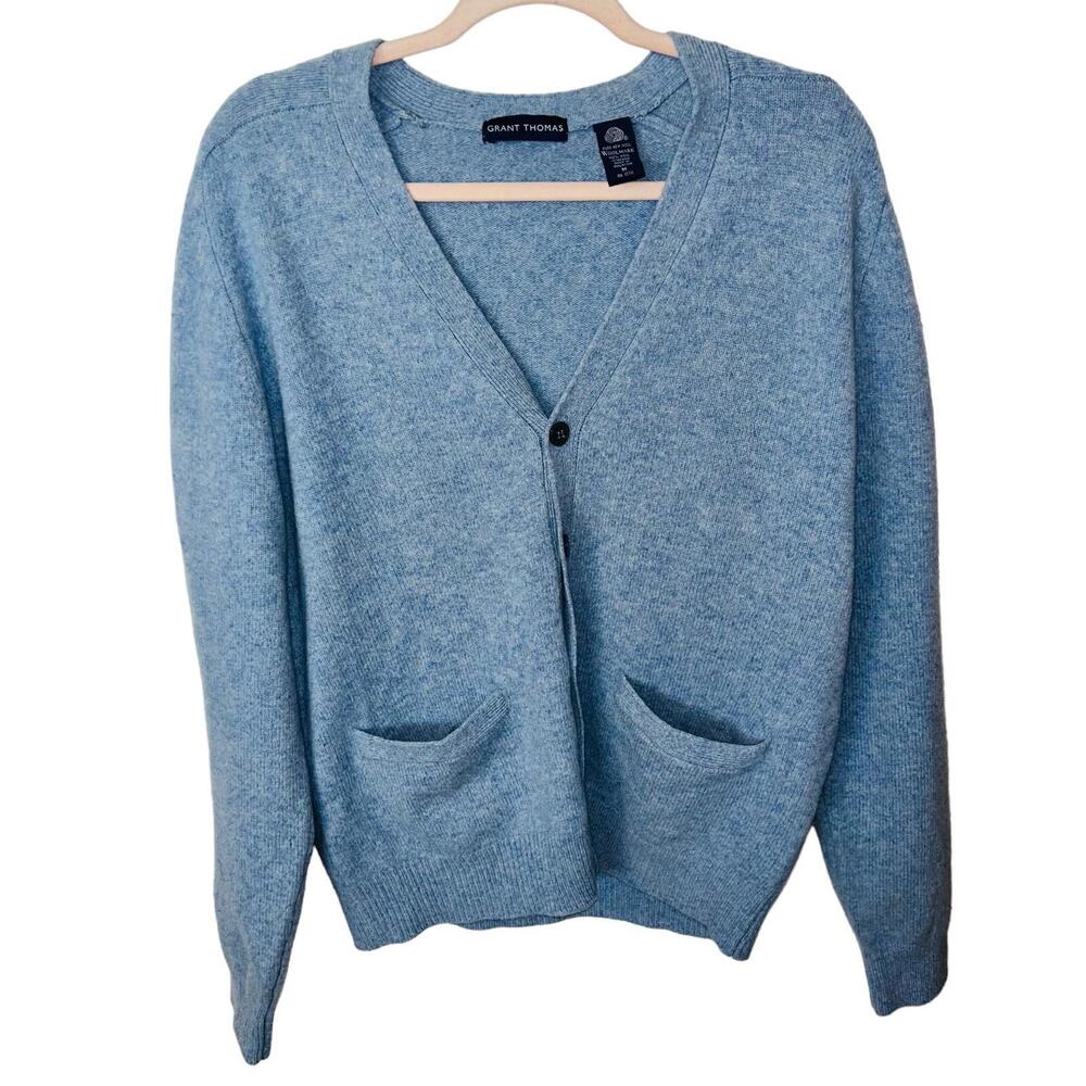 Men’s Grant Thomas Blue Long Sleeve Button Up Wool Cardigan Sweater Size M